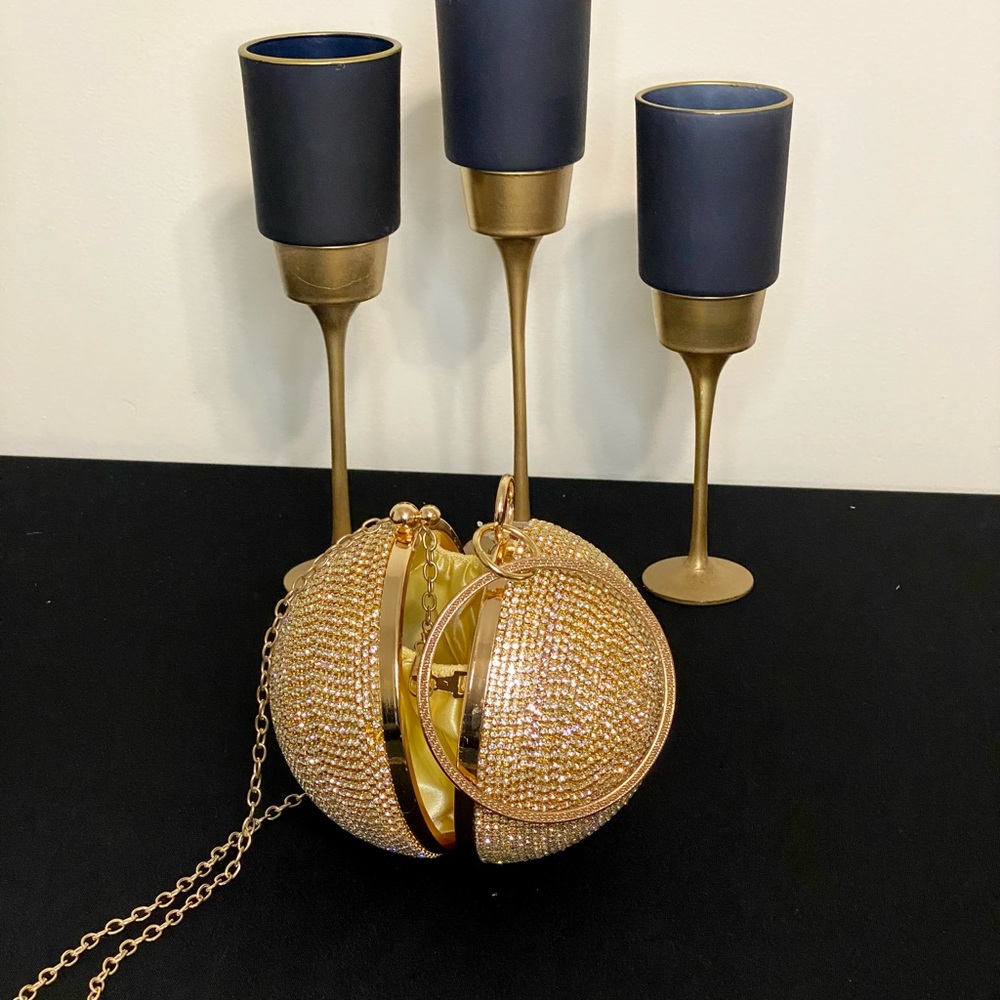 Round Gold Bling Purse Rhinestone Ball Clutch